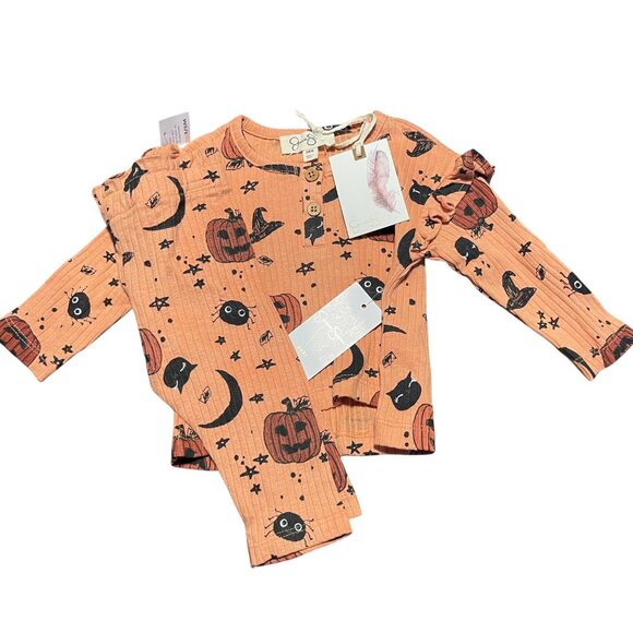 Jessica Simpson Baby Halloween Outfit Set 3/6M Pumpkin Print Top & Pants Orange - Picture 1 of 13